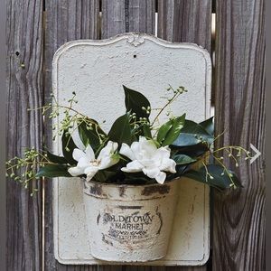 Distressed White Metal Planter